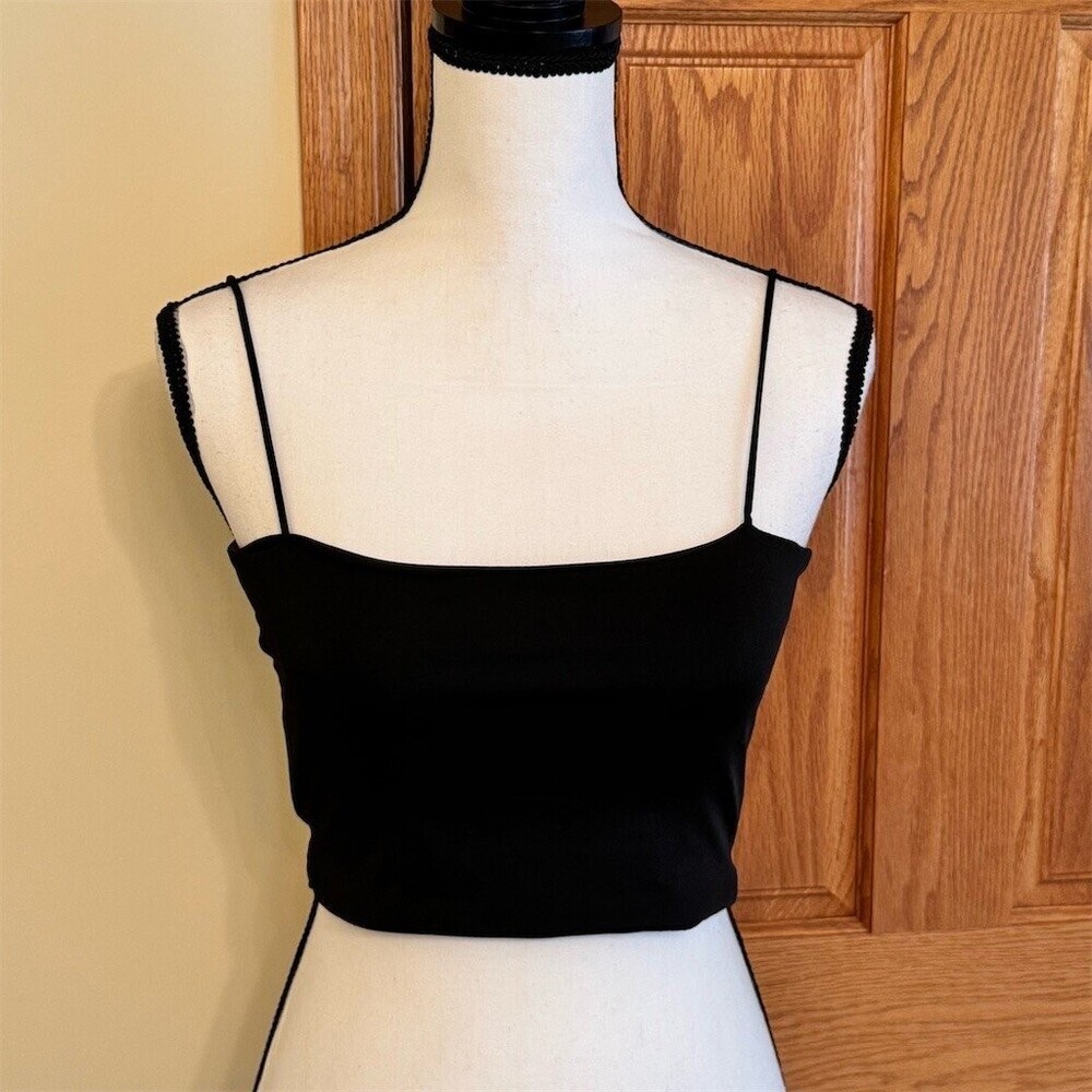 SHEIN Tank Top Womens Size M Black Spaghetti Strap Wrap Tie Back Cropped